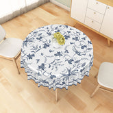 Aperturee - Aperturee Modern Blue and White Floral Round Tablecloth for Elegant Dining and French Country Kitchen Decor